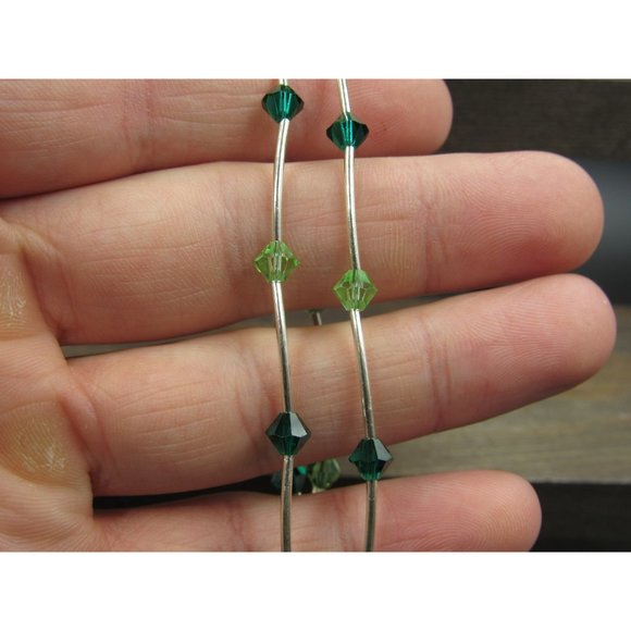 7" Sterling Silver Two Tone Green Crystal Bracelet Vintage Elegant Beautiful - Picture 2 of 6